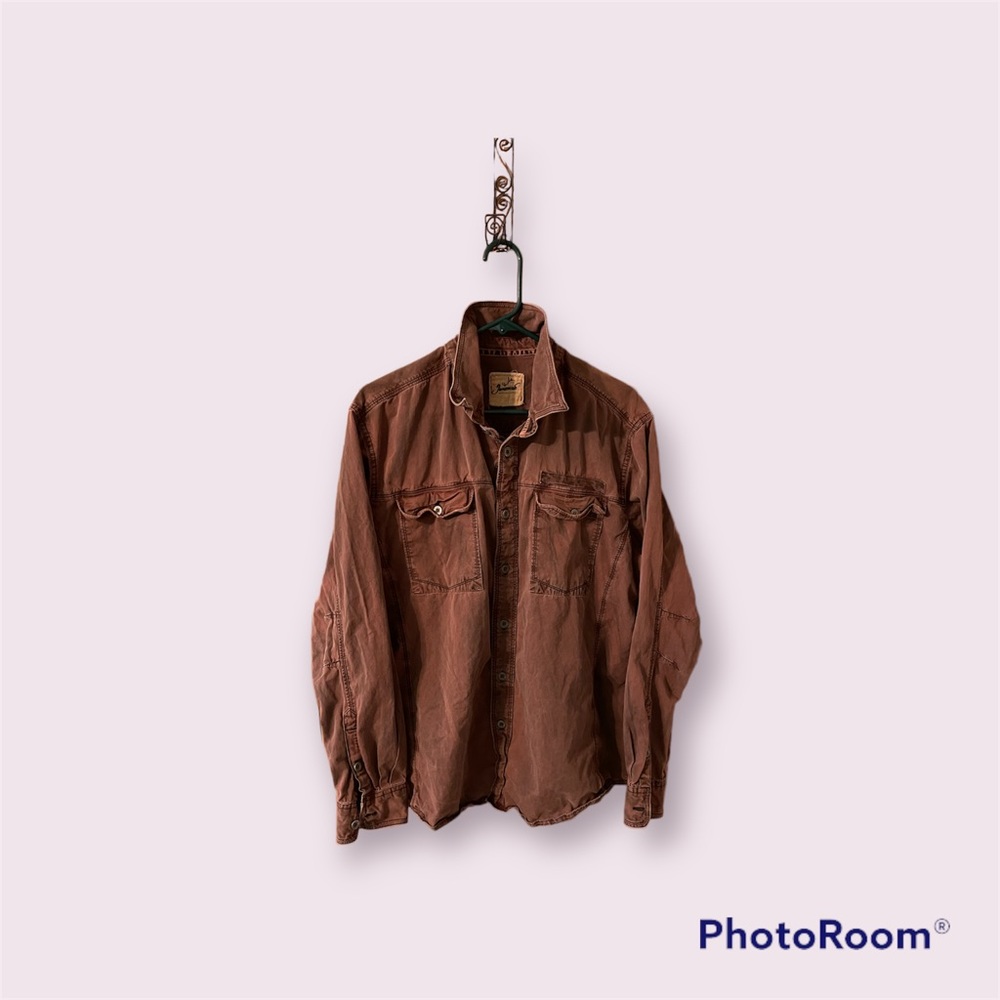 Men’s Burgundy Distresses Casual Button Down Long Sleeve Shirt